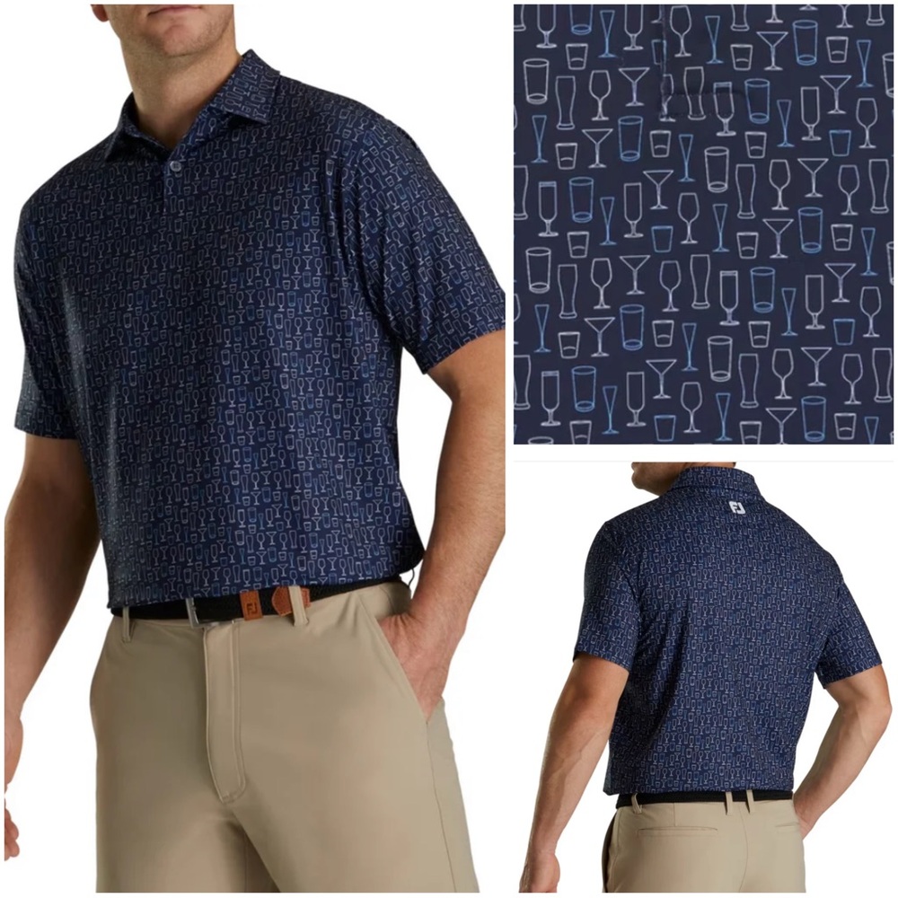 FOOTJOY LISLE GLASS PRINT SELF COLLAR POLO 2XL